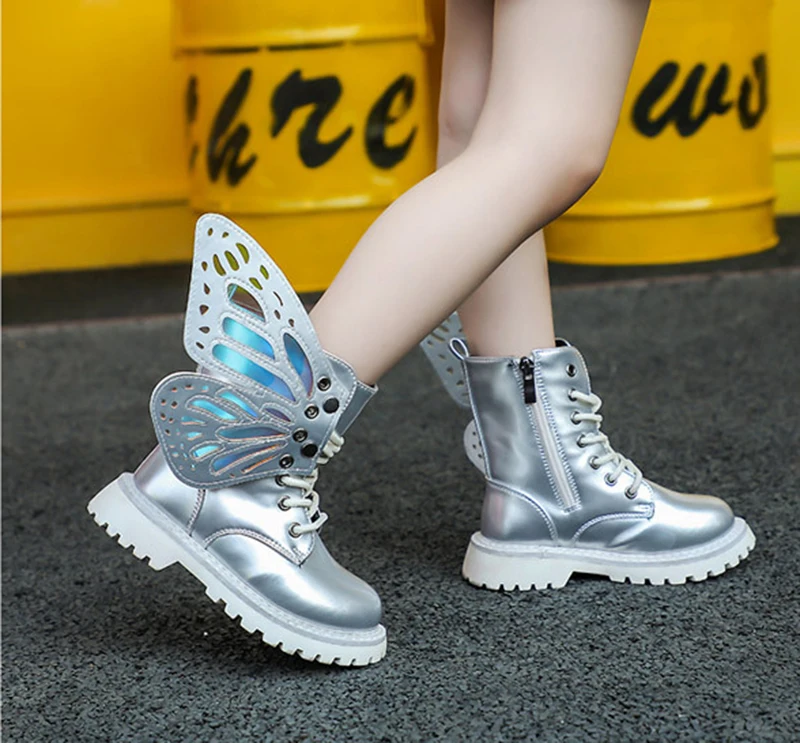 2021 Hot Selling Designer New Arrival Zipper Winter Butterfly Toddler Little Girls Shoes Kids Boots For Girls With Beautiful