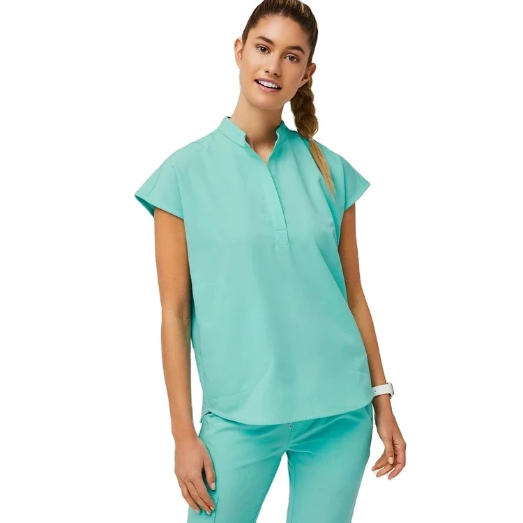 Fashion Mandarin Collar Scrub Top Nurse Uniform Clinic Clothing Medical Scrub