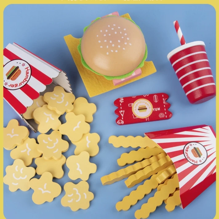 Pretend Play Kitchen Food Set Wooden Play Kitchen Stacking Hamburger Toys For Kid