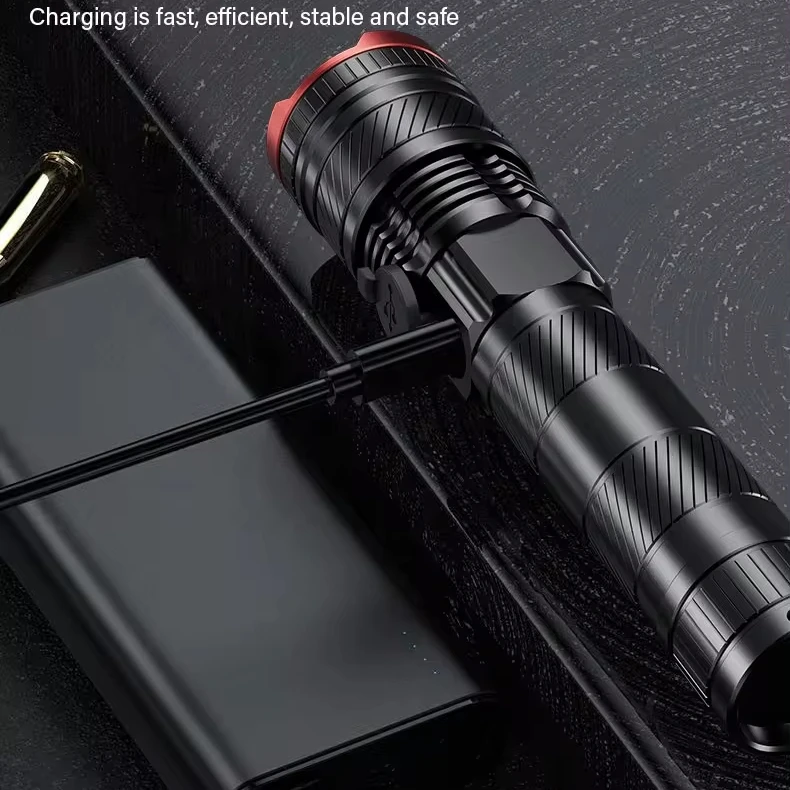 LED High lumen rechargeable 3 mode power supply display variable focal length zoom telescopic super bright flashlight