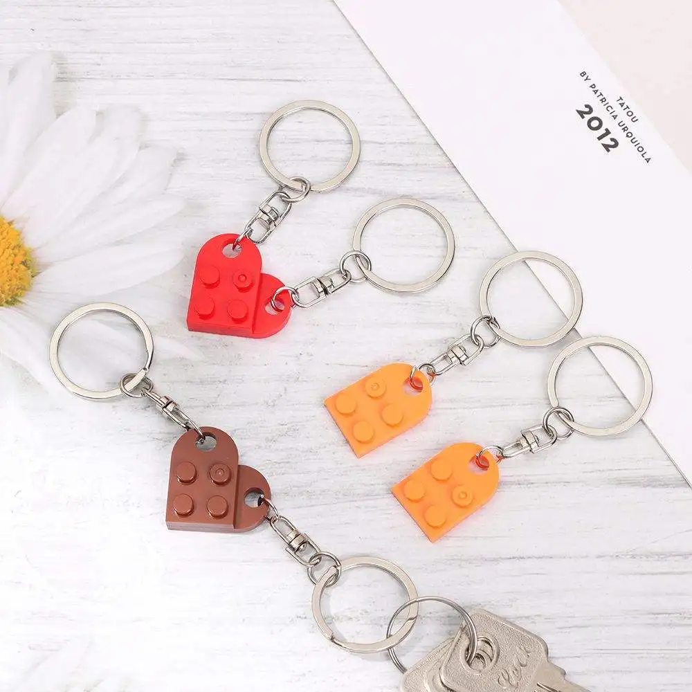K007 Cute Love Heart Brick Keychain Couples Keychain Best Friendship for Women Men Separable Key Ring Jewelry Gifts