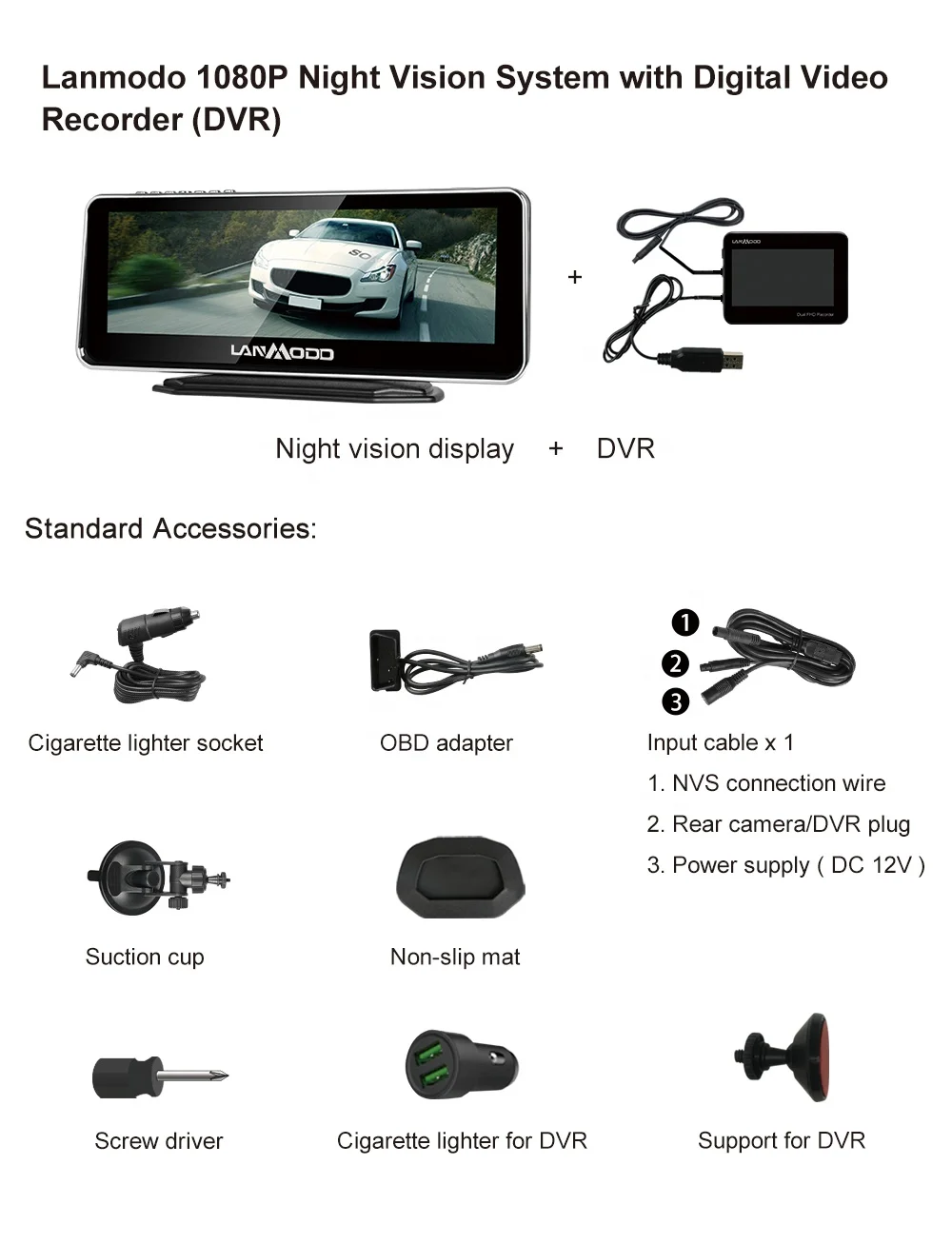 
Lanmodo Vast Car Black Box with Night Vision Automotive Monitor 