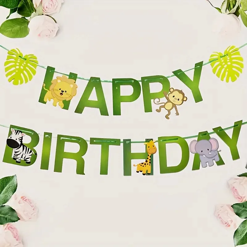 Baby adult birthday party decorations pull flags cartoon Spanish paper banners hang flags