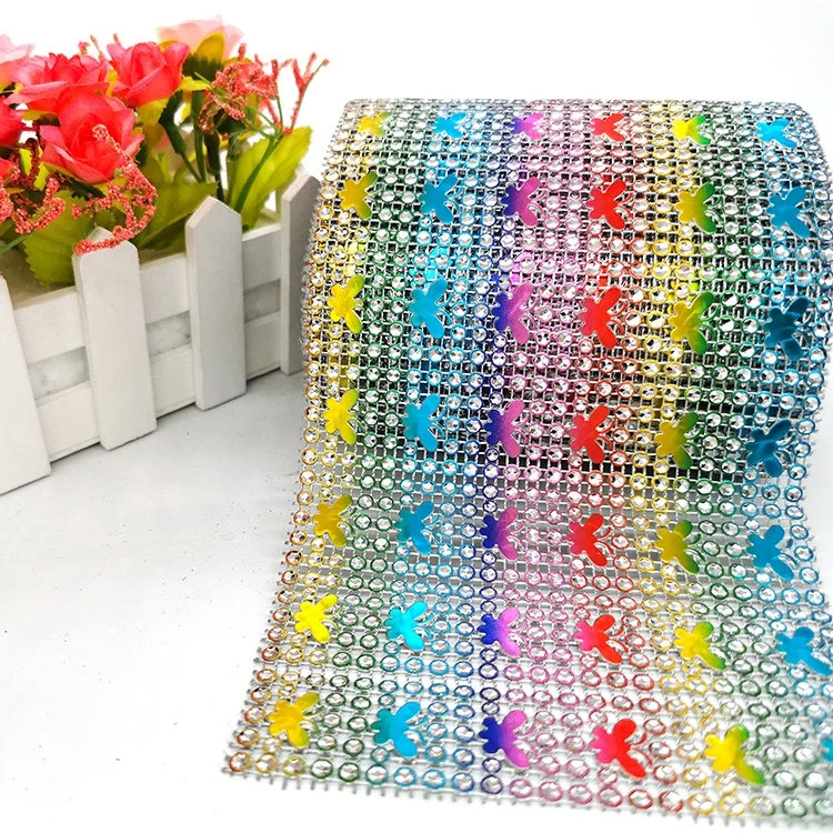 
Fashion 24 row multicolor butterfly transfer DIY accessories trim crystal rhinestone mesh roll for ethnic clothing 