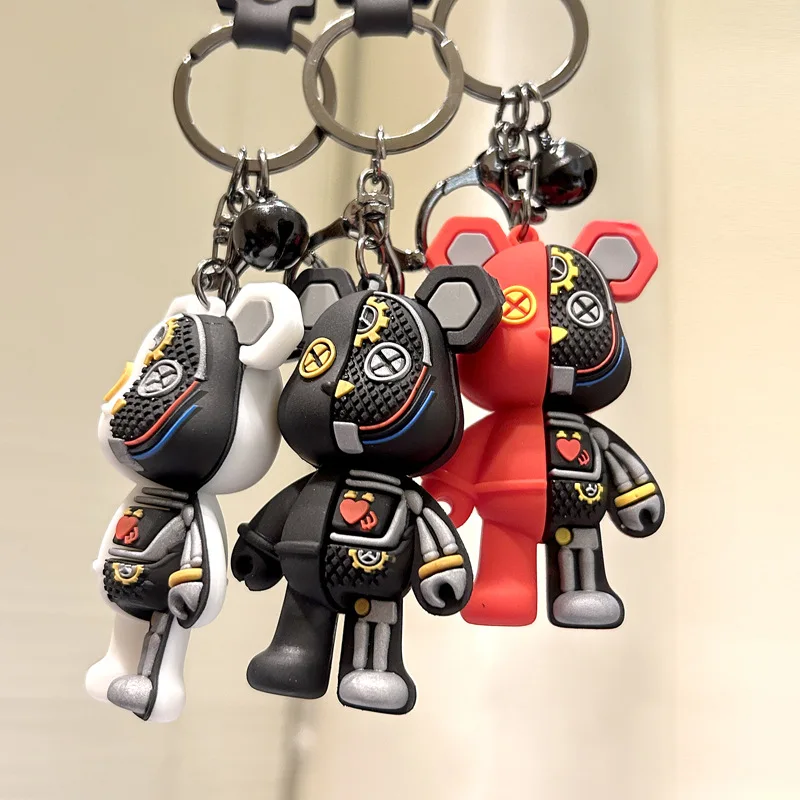Крутой стильный механический брелок с медведем, мультяшный брелок для ключей из ПВХ с медведем, праздничный подарок, подвесной брелок для ключей