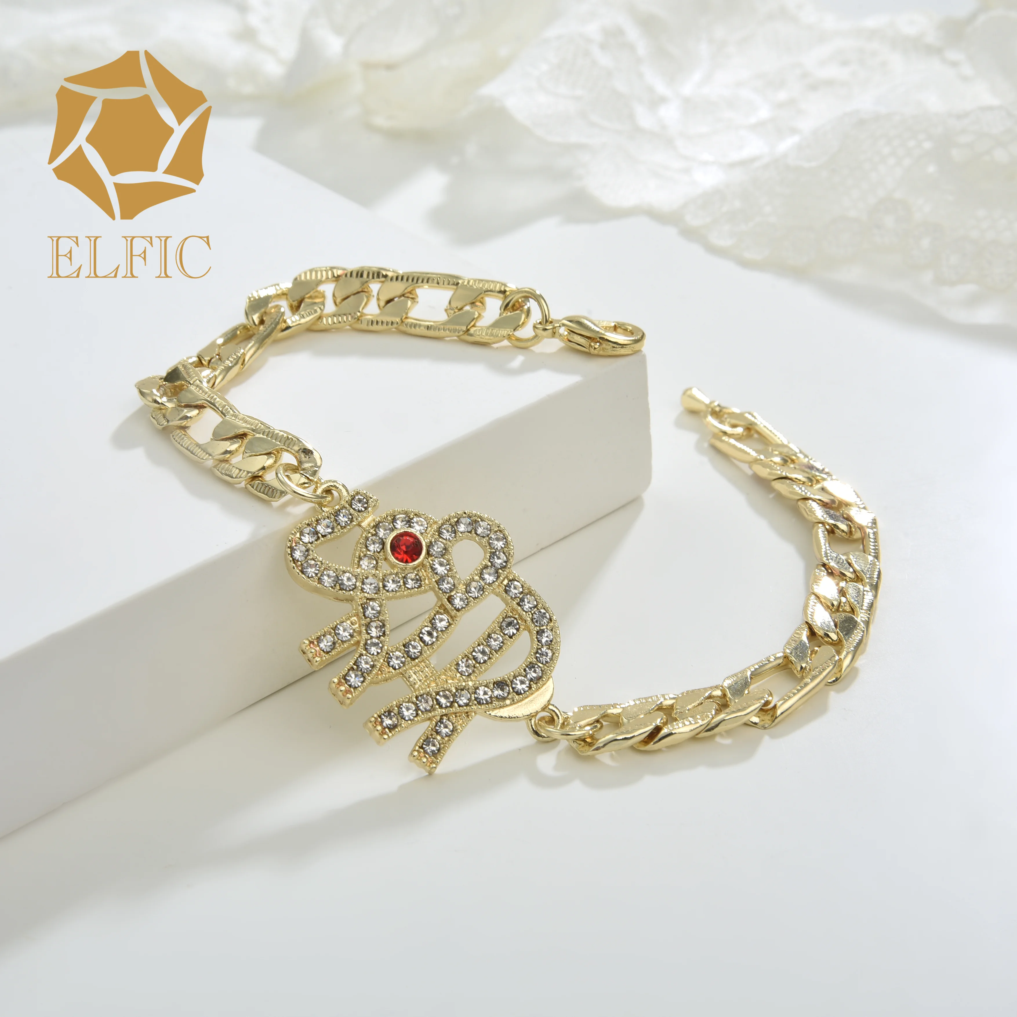 Elfic Fashion zircon Jewelry elephant Bracelet   Joyeria Oro Laminado 14k Gold Plated  women Bracelet  Wholesale jewelry