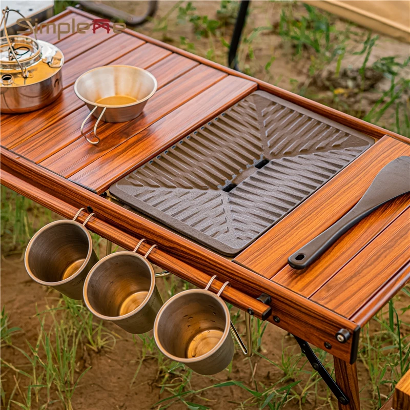 Simpleme Outdoor Family Camping Mesa Plegable Lightweight Aluminum Roll Up Top Folding Camping Table