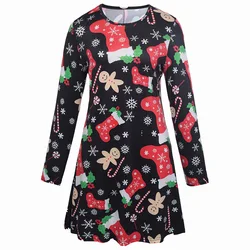 Mommy and Me Dress Christmas Digital Print Family Matching Outfits Long Sleeve Festival Party Dresses