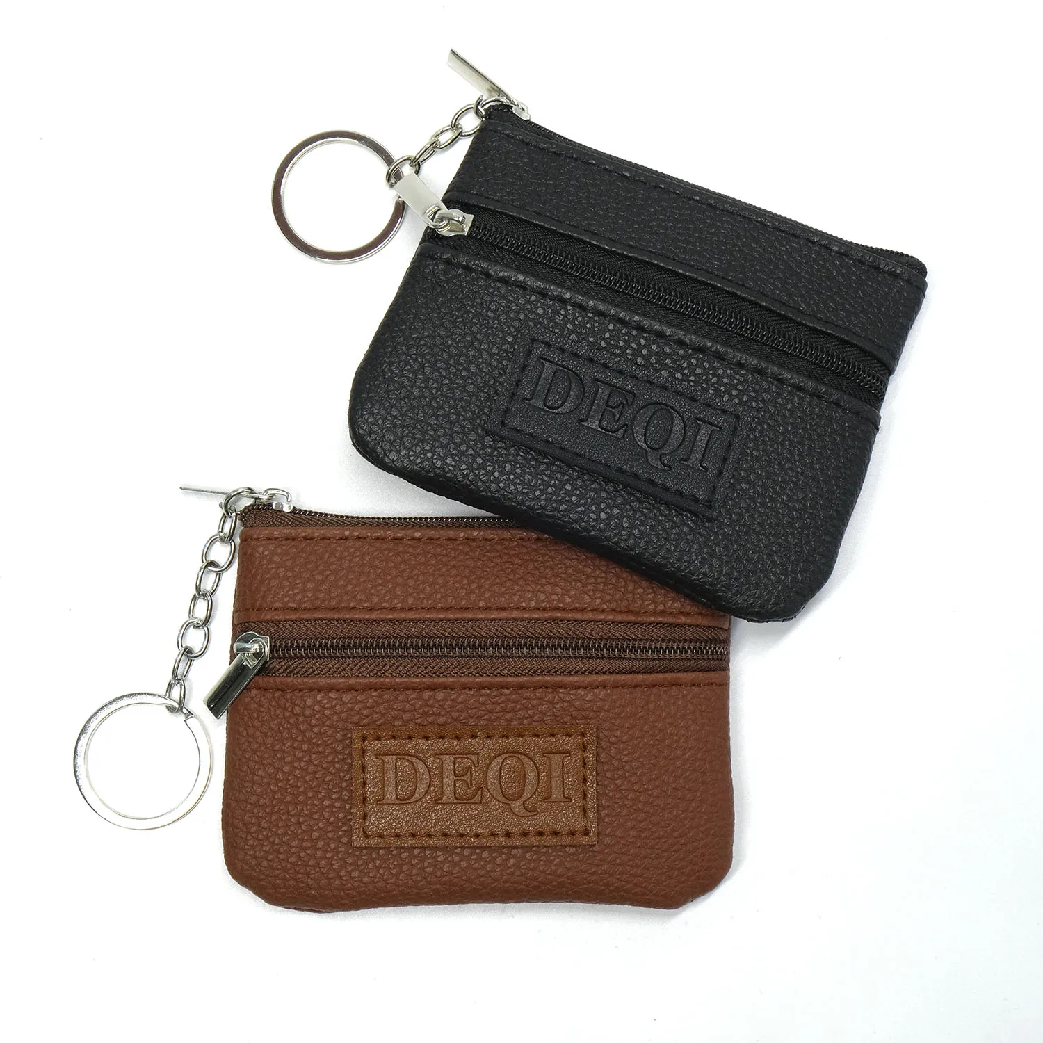 DEQI Key Cases Wholesale Mini Coin Purse Keychain Vintage Wallet Creative Zipper Key Bag Genuine Leather RFID Keychain Wallet