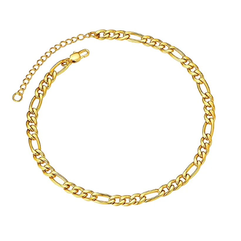 European Summer Beach Barefoot Jewelry Stainless Steel 18K Gold Plated Chunky Chain Anklet Bracelet 7mm Figaro Chain Anklet
