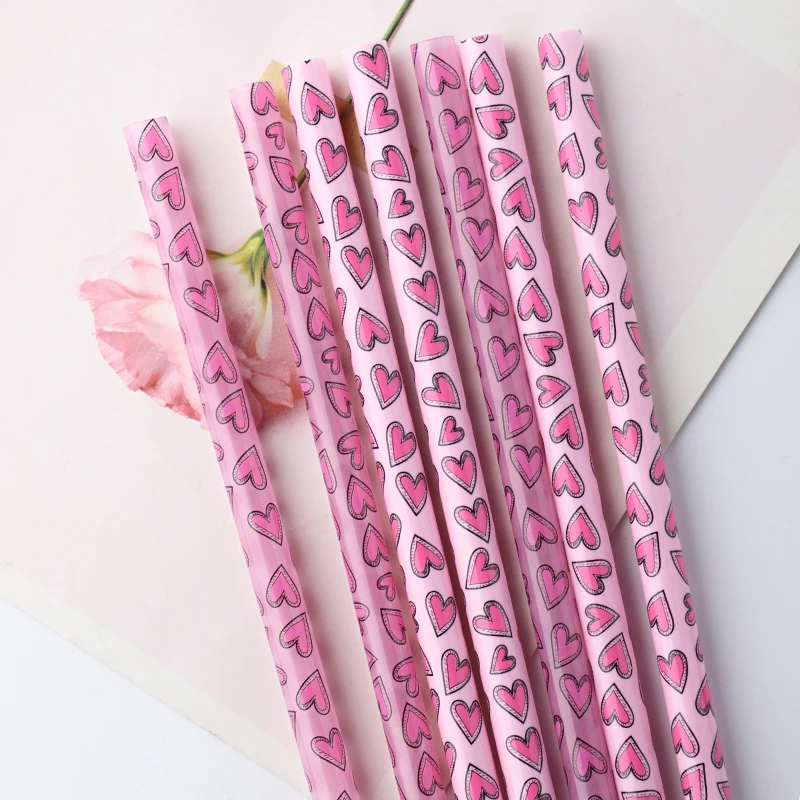 Соломинка 2023 для Дня Святого Валентина, декоративные пластиковые многоразовые соломинки с розовыми сердечками, соломинка из твердого пластика с принтом для вечеринки