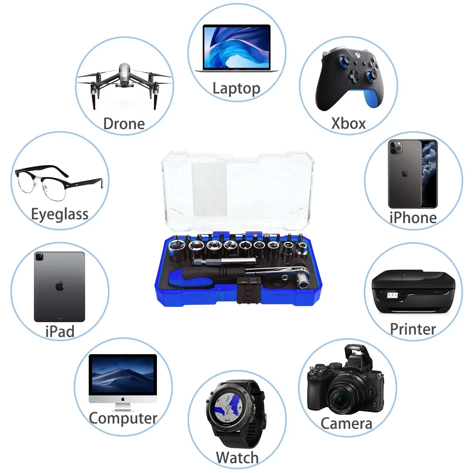 Professional 23pcs 1/4 Ratchet Wrench Socket and Screwdriver Bits Tool Set for Small Household Appliances