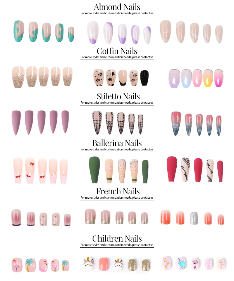 Custom Private Label Nails Luxury Long Ballerina French Coffin Almond Press On Nails Acrylic Stickers  Nails with glue