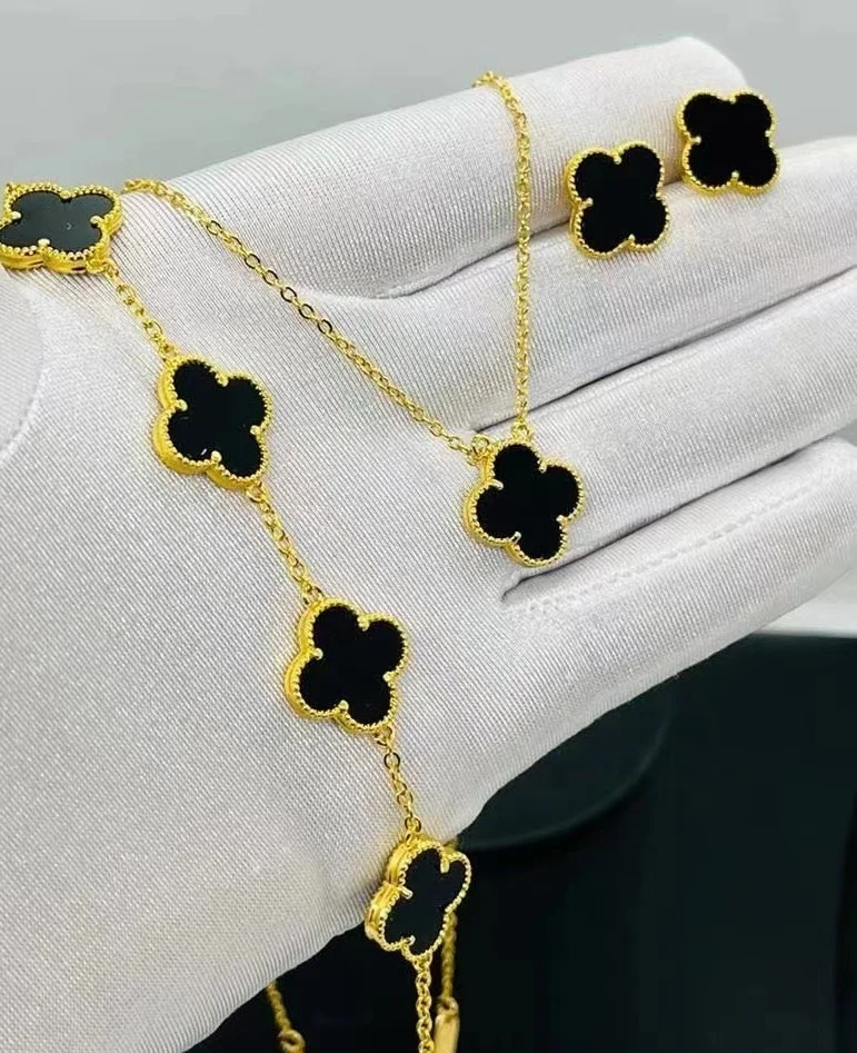 3pcs/set 18K Gold Plated Lucky Four Leaf Clover Necklace Bracelet Luxury Fashion 4 Leaf Clover Earrings Jewelry Set for Women