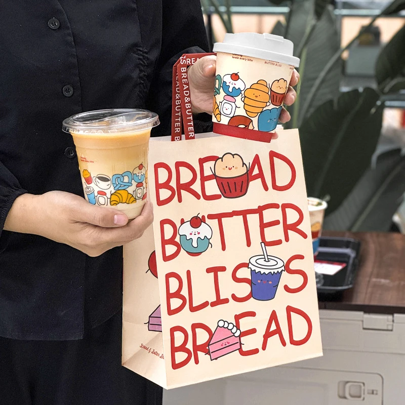 Cheap price high quality small kraft paper bag for fruits custom unique style top grade big size takeaway paper bag with handle