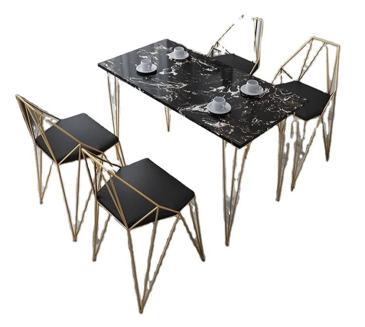 Modern Custom Milk Tea Shop Cafe Shop Gold Wroght Metal Iron High Marble Bar Table