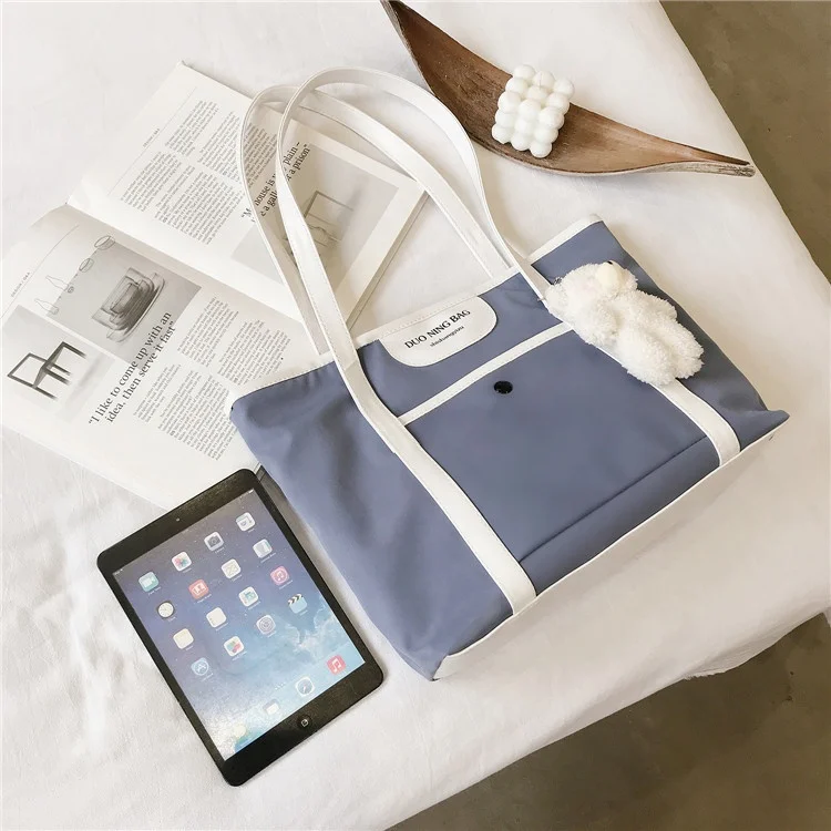 
Large Capacity Nylon Shoulder Bag Students School Class Portable Cloth Custom Tote Hand Canvas Bag 