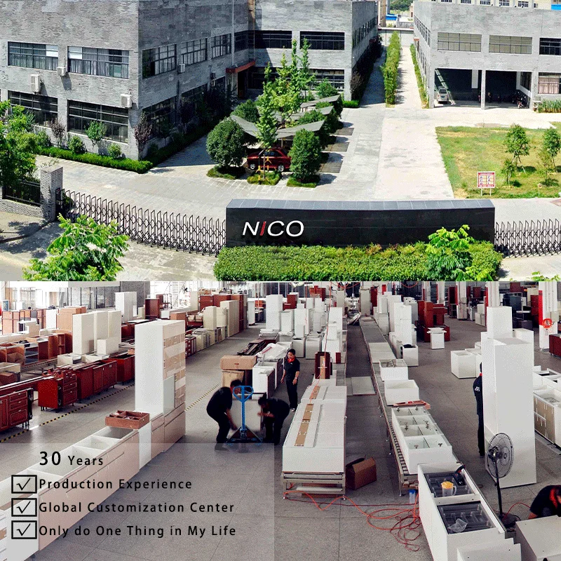 NICOCABINET Customized Mdf Lacquered White Kitchen Furniture Solid Wood Shaker Complete Set Island Kitchen Cabinets