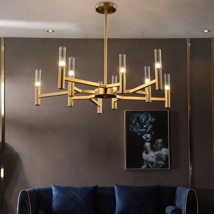 Nordic Vintage Luxury Copper Restaurant Ceiling Chandelier Living Room Villa Dining Room G9 Glass Chandelier