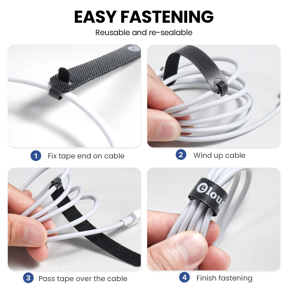 Tidy wire organizer re-sealable nylon cable tie adhesive hook and loop blue cable cord management