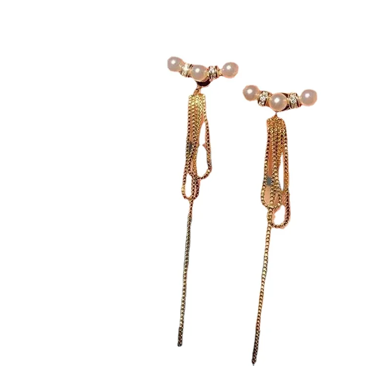 Korean long tassel earrings female temperament girl 2022 new round face a multi-wear pearl niche ear stud
