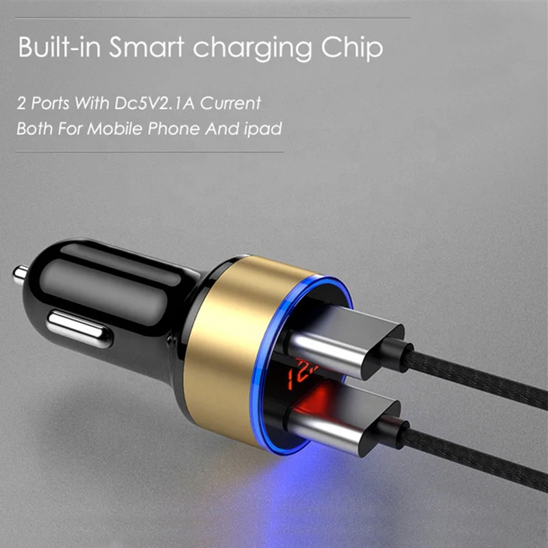 Car Charger Adapter 3.1A Digital LED Voltage/Current Display Auto Vehicle Metal Charger For Smart Phone/Tablet