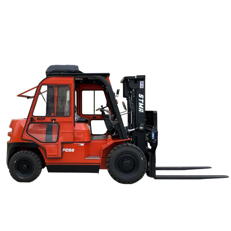 STMA hot sale 5 ton diesel forklift closed cabin with fork positioner and side shifter