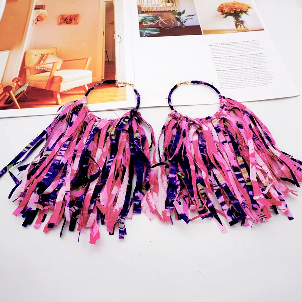 GDJWRI TA48 fashion African fabric ankara jewelry classic long drop tassel nice colors african fabric earrings