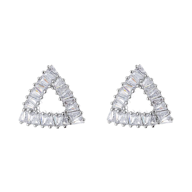 RFJEWEL Simple Classic Shiny Zircon Triangle Brass Genuine Platinum/Gold Plated Delicate Stud Earrings