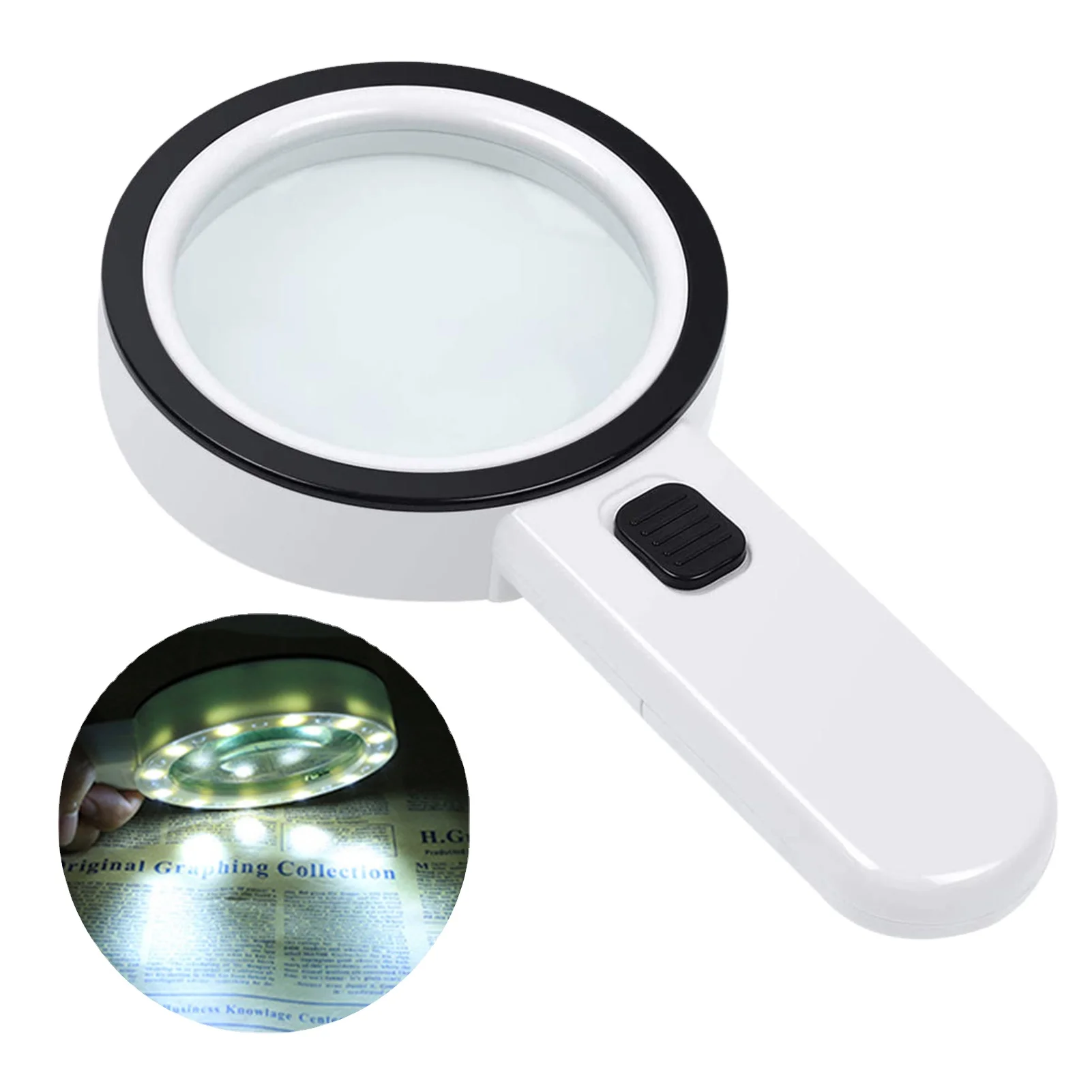 
12 LED Light 30X Handheld Reading Magnifying Glass Lens Waterproof Microscope Jewelry Watch Loupe Double Glass Magnifier 