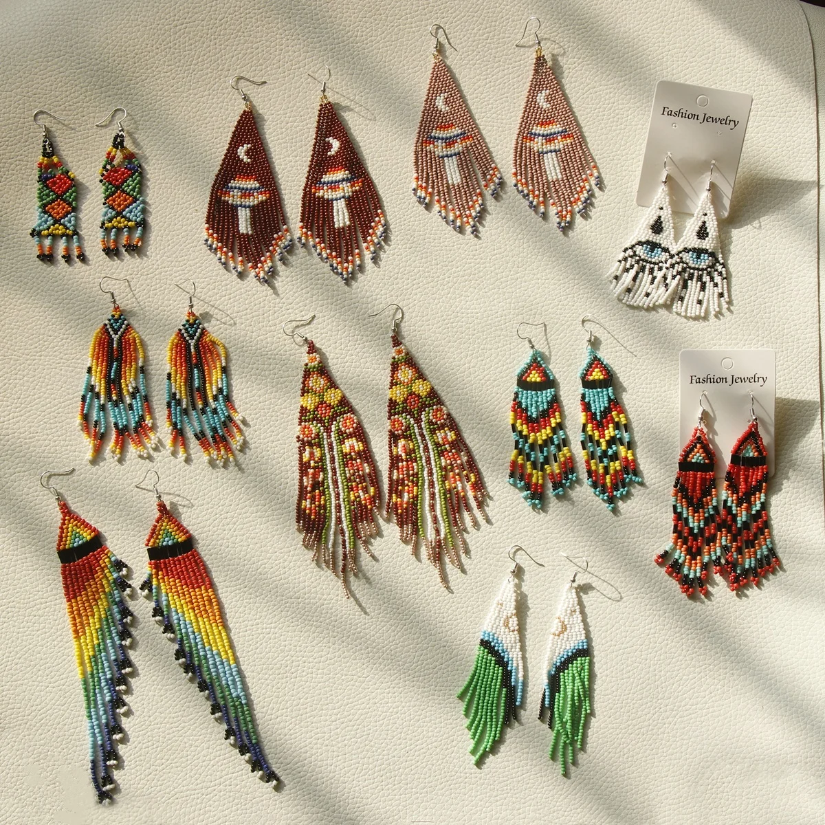 JUHU wholesale eye Bohemian rainbow Mushroom triangle geometry flower hand-made colorful rice bead big beaded earrings for women