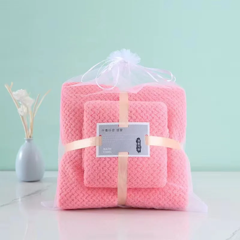 Embroidery Flower Pattern Bathroom Bath Face Soft Super Absorbent Coral Fleece Towel Gift Sets for Hotel Home