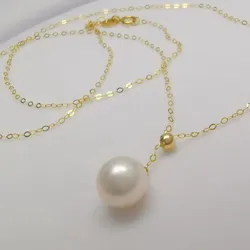 Genuine 18k yellow gold 1.0 chain natural pearl necklace AU750 yellow gold freshwater pearl necklace with adjustable size