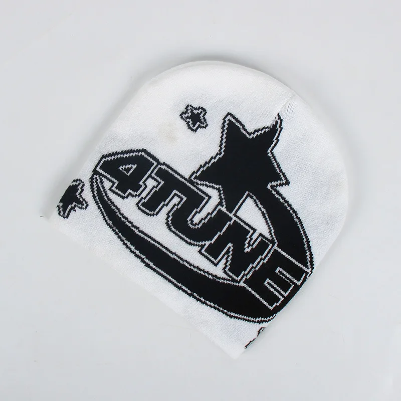 Wholesale Fashion Design Y2K Big Letter 4 Tune Star Logo All Over Print Jacquard Knit Beanie Hat