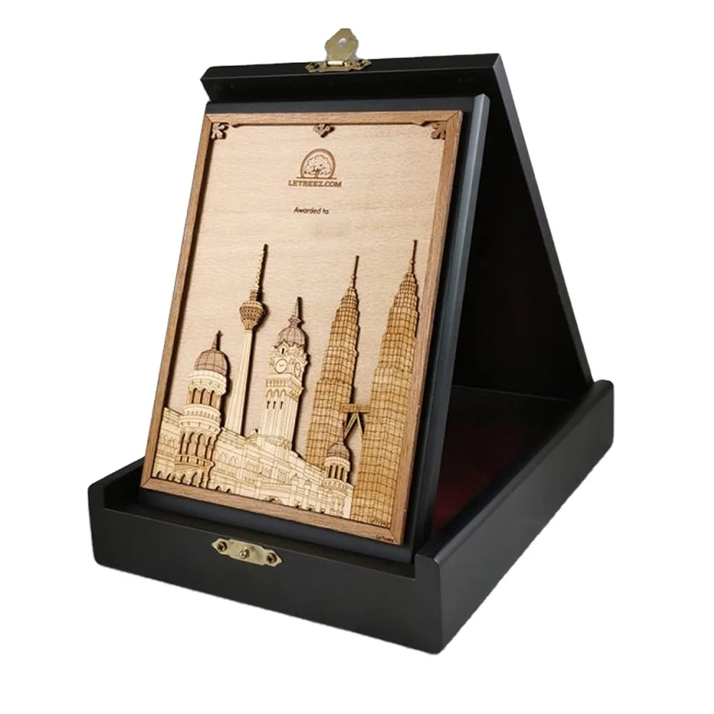 High Quality Custom S Plaque Wooden for in a With Award Velvet Military Shield Trophies Awards Wood Plaques Box
