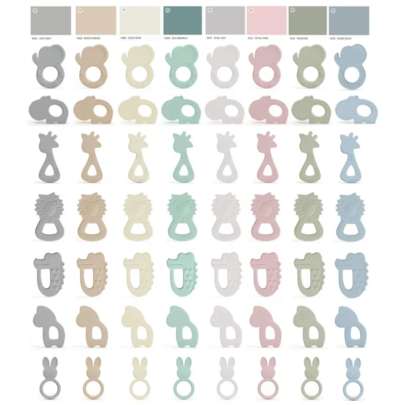 6 Months+ Unisex Soft Toy 100% Natural Rubber & Silicone Teether Chewed Shaking Baby Toy Hot Animal Teether Set