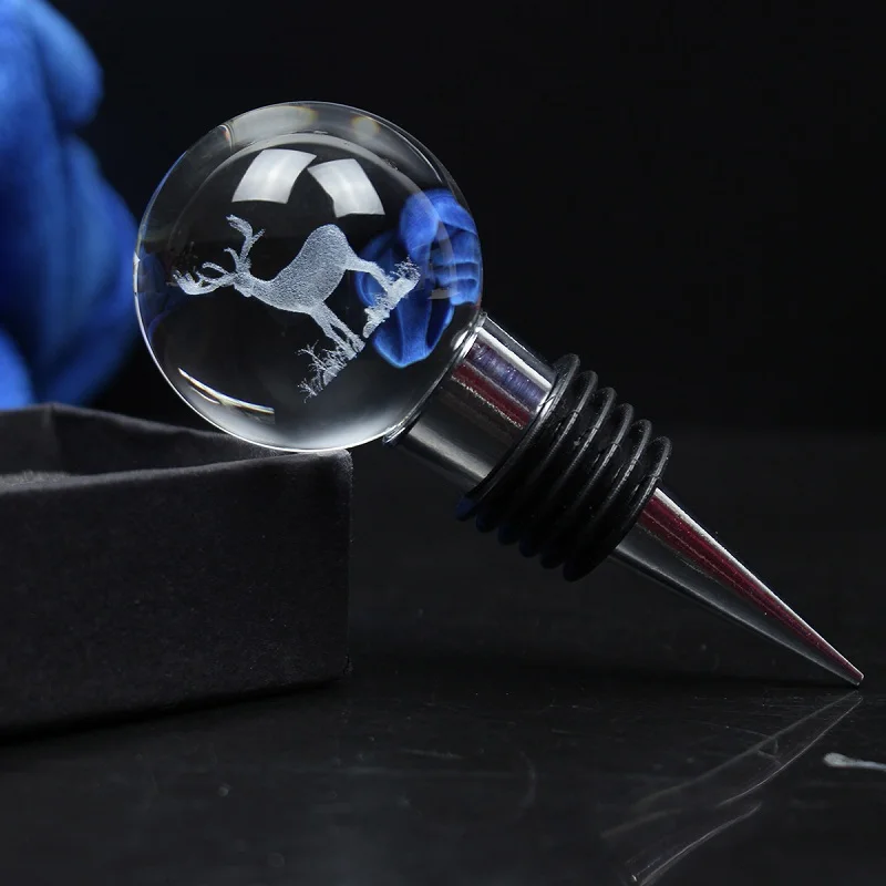 Top Quality Glass Ball 3D Laser Engraved Wine Stopper Crystal Wedding Christmas Ornament