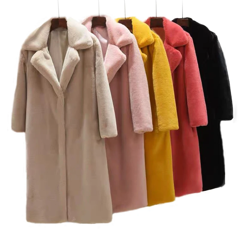 OEM Service Custom Women Winter Faux Rabbit Fur Jacket Cheap Faux Fur Trench Coat for Girls