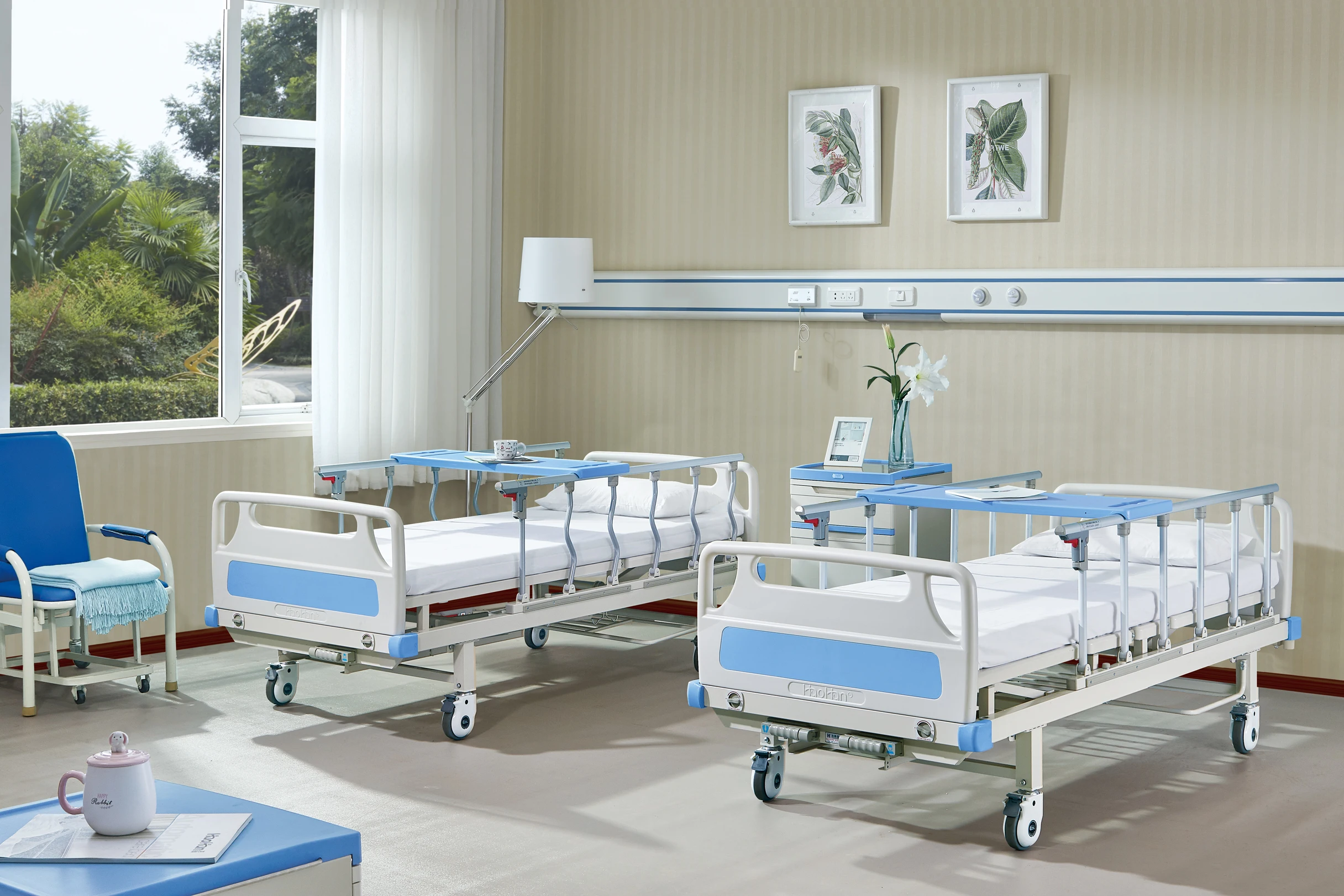 HH/BC-F-3-G-040 High Quality 2-Crank Mental Manual Patient Hospital Bed With Two Function folding bed