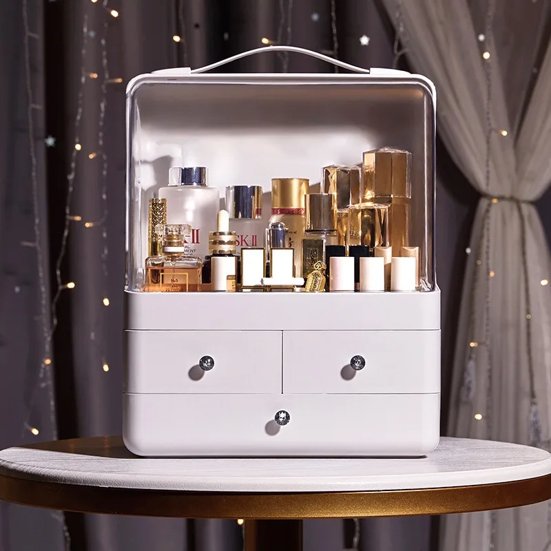 Waterproof Clear 2 Drawer Desktop Cosmetics Plastic Storage Box Make Up Organizer