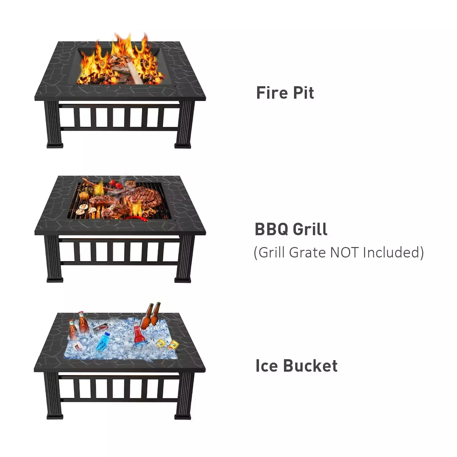 
Large size square fire pit charcoal burning firepit 32