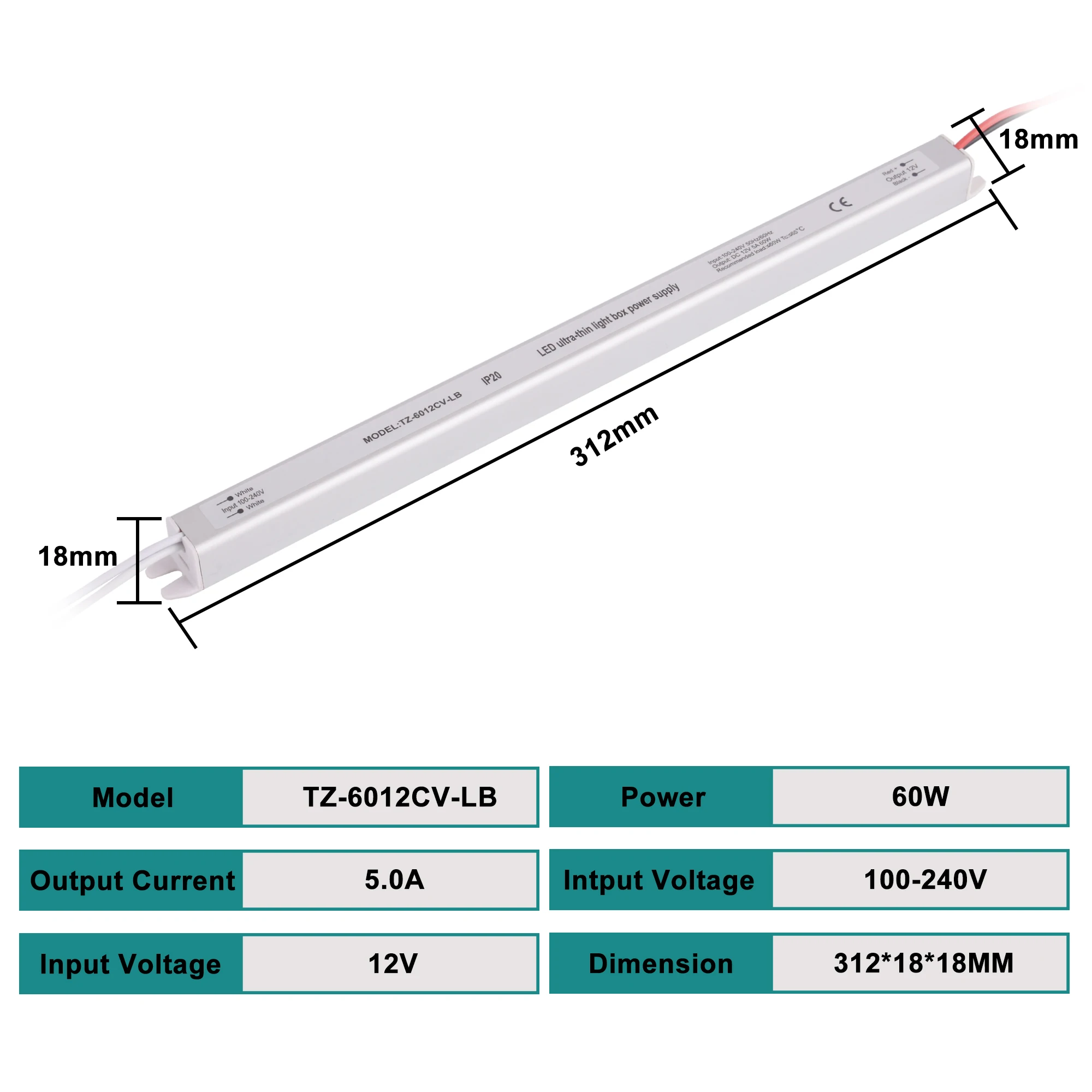 TZ-6012CV-LB 60W 12V  Ultra-thin slim Indoor IP20 LED Driver power supply