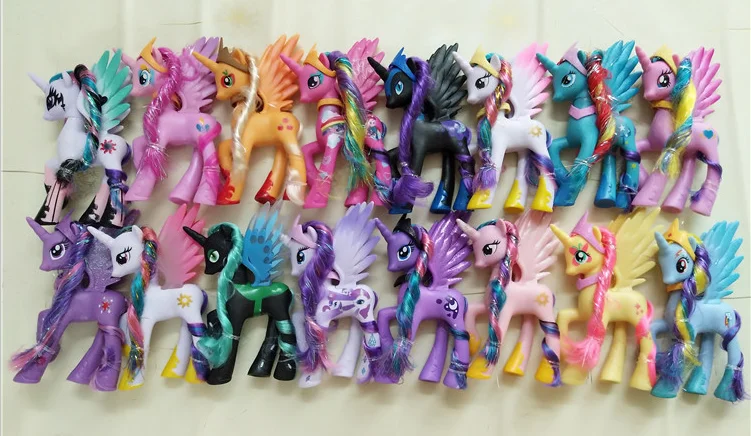 Beautiful Rarity Pink Pon Figure For Girls Gift/6pcs Girls Horse Poy Pvc Figurine