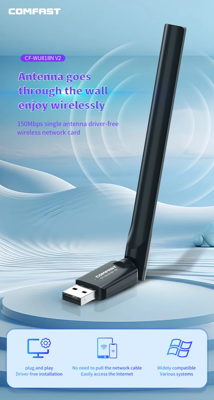 COMFAST 150Mbps Small Size CF-WU818N V2 USB Network  Wireless Adapter Free Driver Manufacture Price