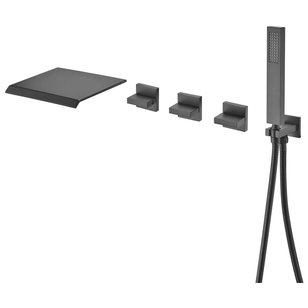 Modern Chrome Finish 200mm Waterfall Faucet Wall Mounted 3 Hole Dual Handle Hot Cold Water Brass Wash Basin Tap