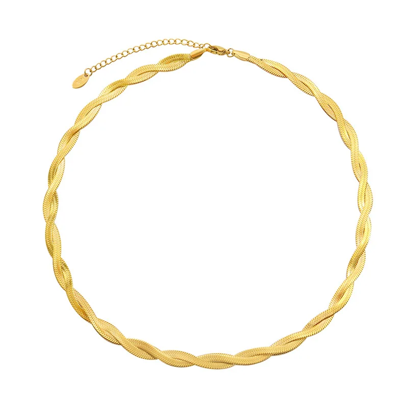 18K  Gold Double Chain Snake Chain Wrap Necklace Bracelet Set Blade Braided Chain Jewelry Set