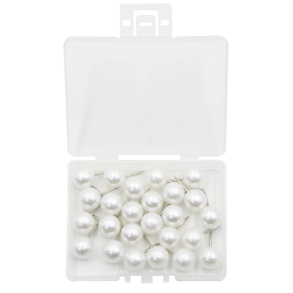 25 Pieces Pearl Push Pins Plastic Round Head Thumb Tacks Map Push Pins for Map Bulletin Board Cork Board and Fabric Marking