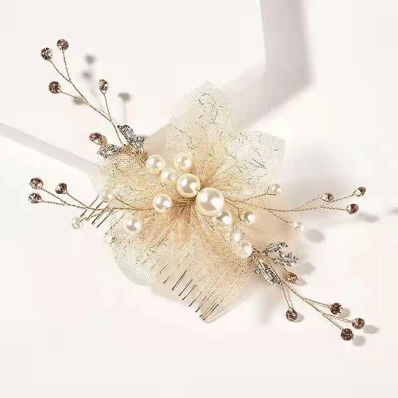 Factory direct sales of the latest handmade gold leaf bridal hair accessories hair comb clip