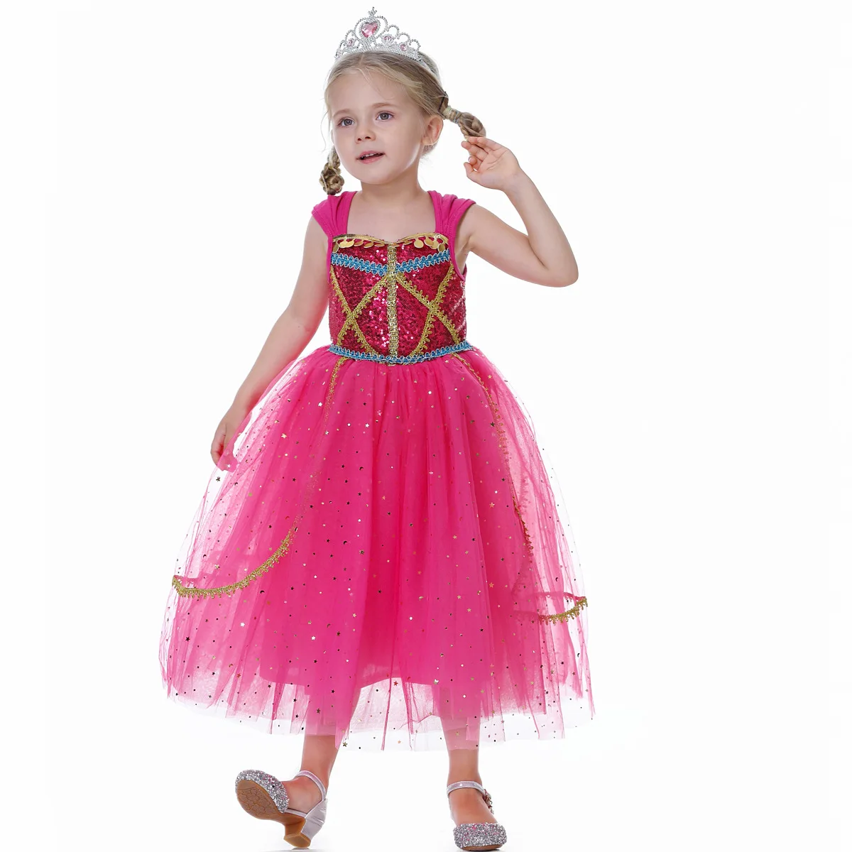 Jasmine Toddle Arabian Long Sleeves Blue Princess Dress Up Outfit Birthday Cosplay Party Anime Costumes for Little Girls Kids
