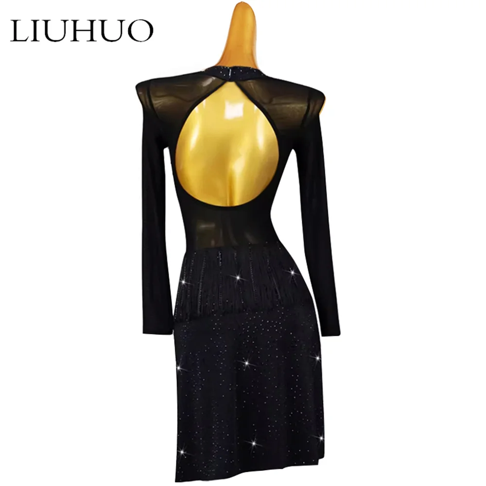 LUHUO Superior Fashion Sleeveless Latin Dance Skating Dress Rumba Skirt One Piece Stage Costume
